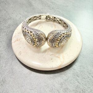 Vintage Two-Tone Silver/Gold Hinge Bangle Stacking Rhinestone Byzantine Style